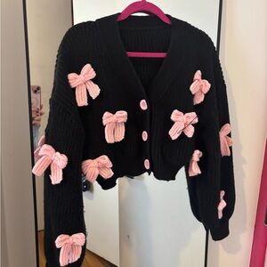 Black Sweater with Pink Bows